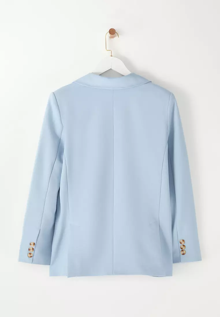 Light Blue Regular Lined Woven Blazer Jacket