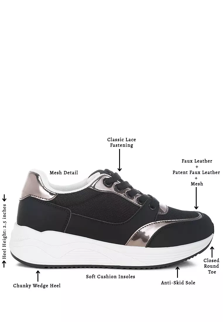 Sepatu Kets Bertali Chunky Mesh Warna Hitam