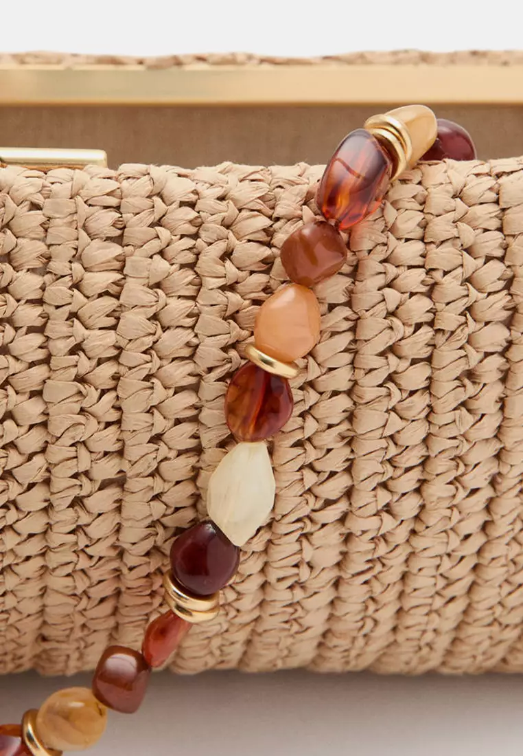 Natural Fibre Shoulder Bag With Bead Detail