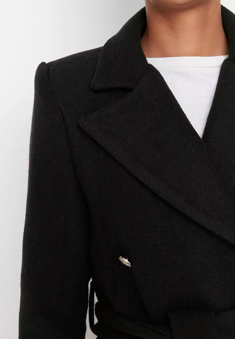 Belt and Button Close Stamp Coat