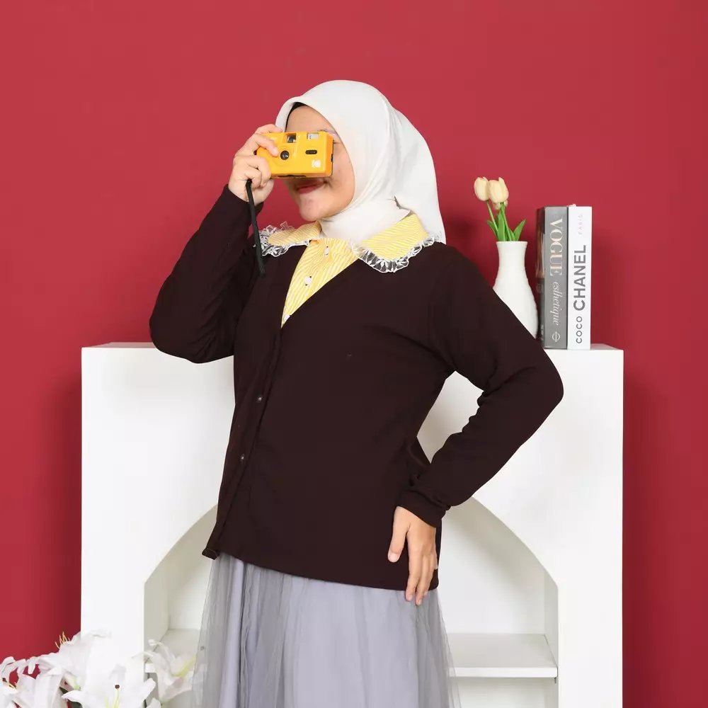 More Knit Cardigan Kerah Kemeja 2 in 1 - Coffee M19939 R53S2