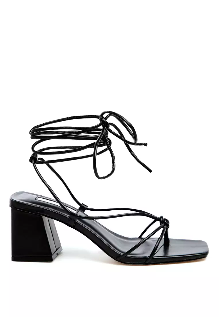 Discount on London Rag  shoes - SKU: Black Tie-Up Block Heeled Sandal