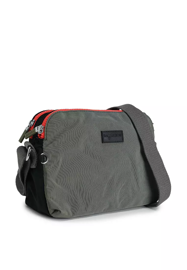 Colour Block Nylon Dual Zip Sling Bag