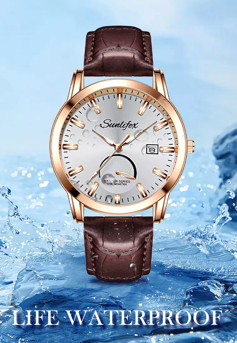 Jam Tangan Pria Original Anti Air Kuarsa Bisnis Klasik Jam Pria Tali Kulit Jam Tangan Cowok brown white