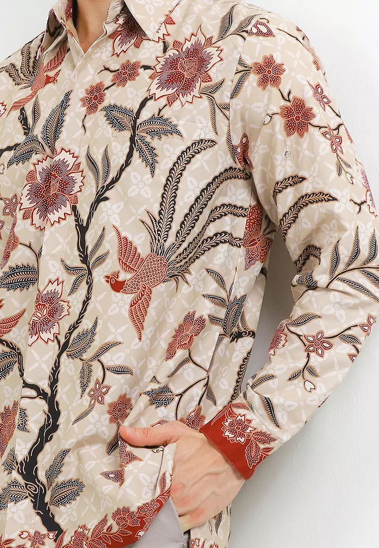 Kemeja Pria Lengan Panjang Batik Furing Cavero Cream