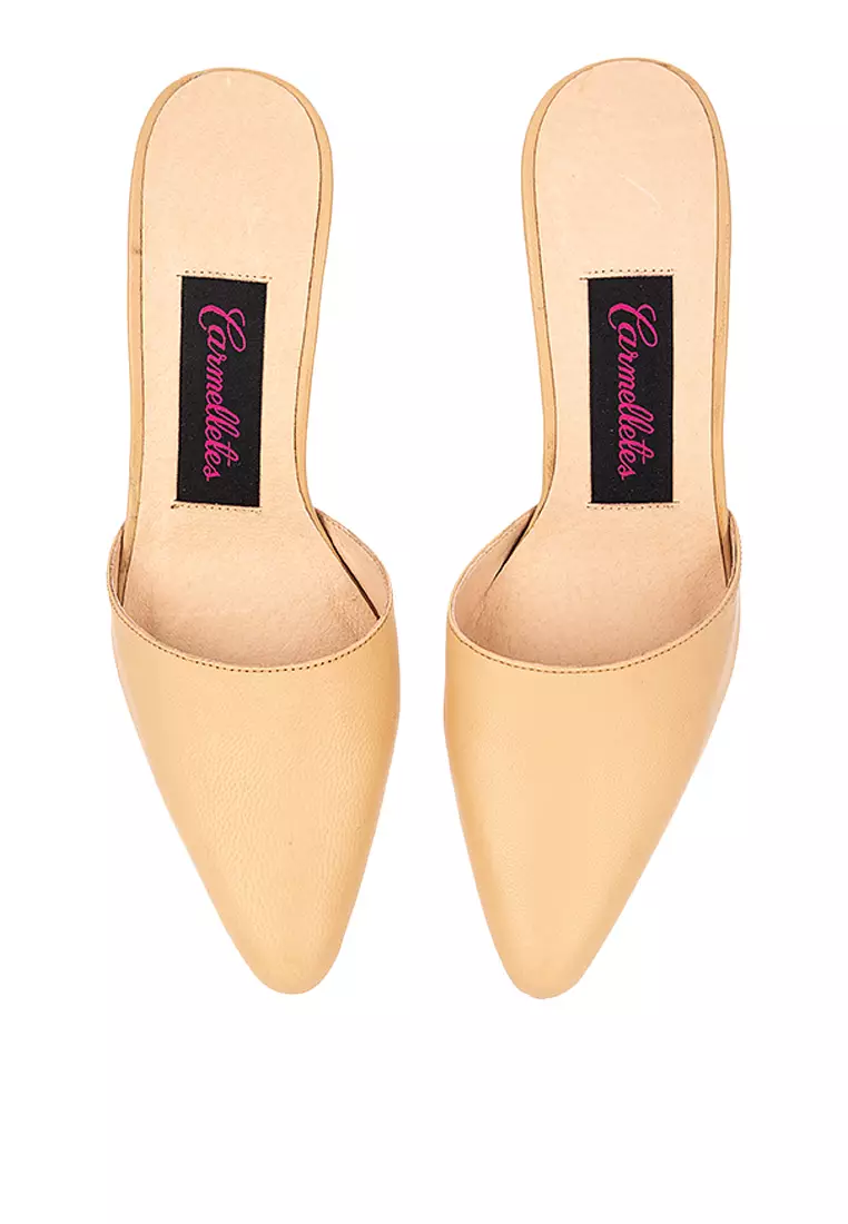 Pointed Toe Leather Mule Heels