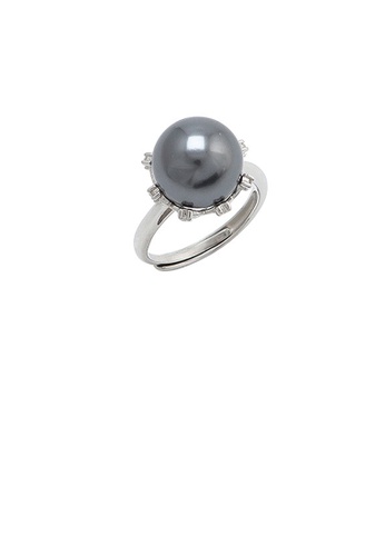 Glamorousky black 925 Sterling Silver Fashion Simple Geometric Black Freshwater Pearl Adjustable Ring with Cubic Zirconia 386D5ACCA0305CGS_1