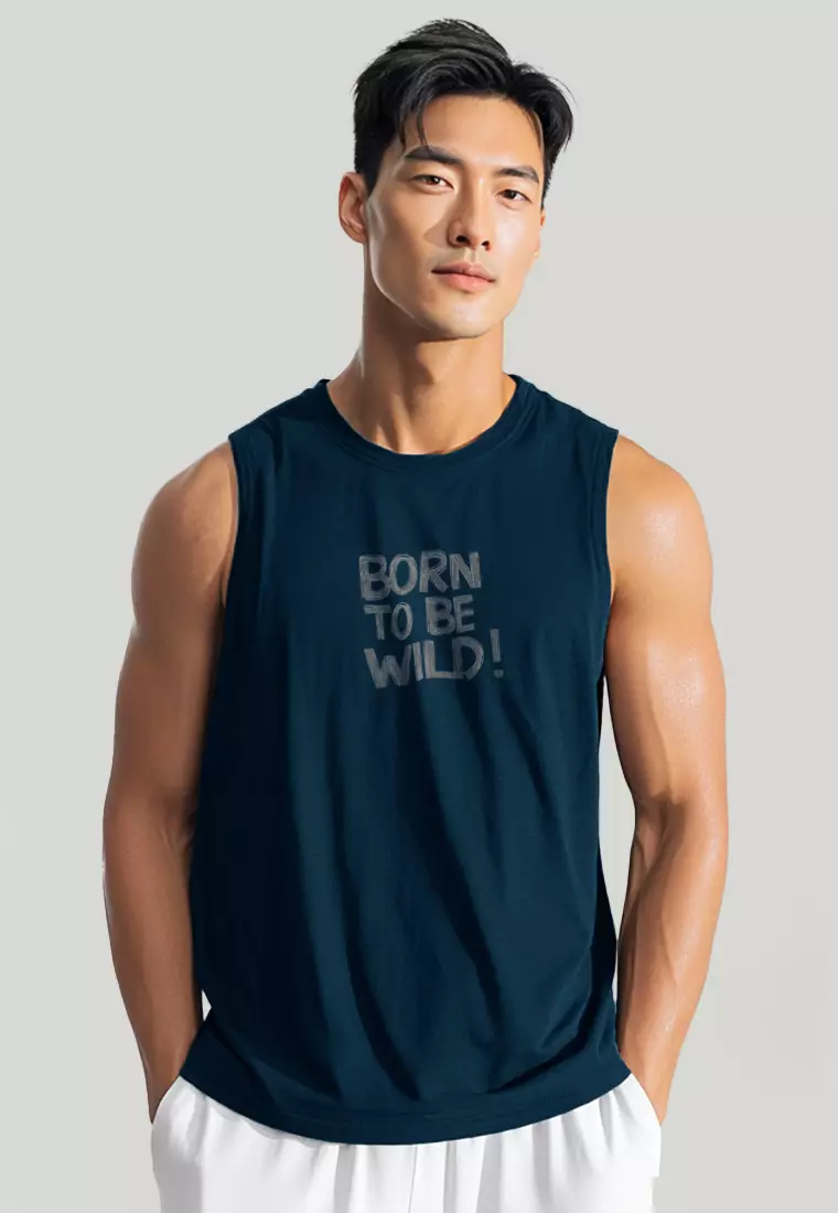 MTU80 Kaos Lekbong Singlet Pria "born to be wild" navy
