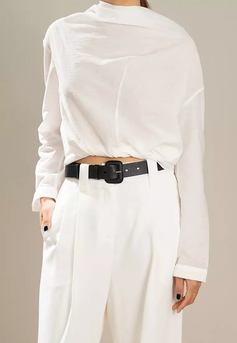 Leather Padded Square Buckle Belt - Cacao