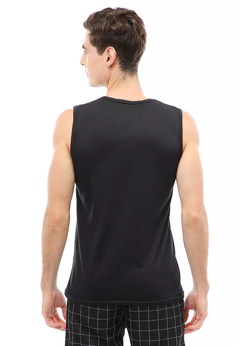 Agies Pakaian Dalam Pria Tank Top Singlet Out Motive Material Cotton ORIGINAL - Black