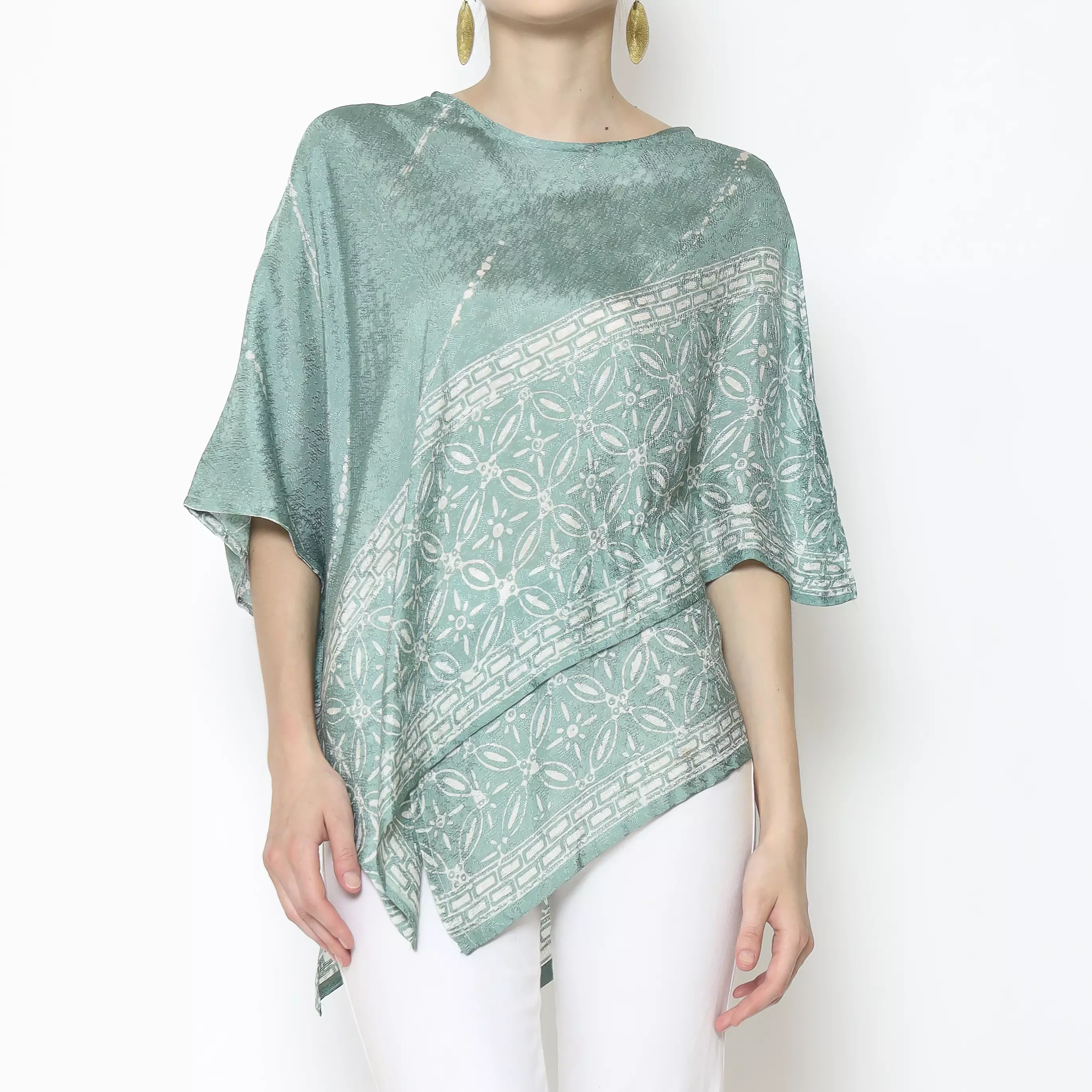 Rinjanie Batik - Blouse Batik Wanita Kekinian - Blouse Zigzag - Blouse Asimetris - Batik Kantor Modern - Greentea Series