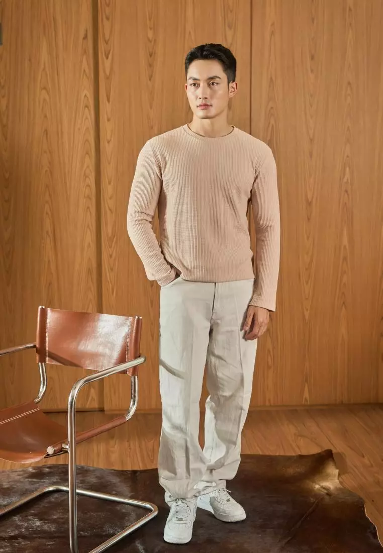 Kale Raffle Beige / Kaos Polos Tekstur Lengan Panjang Pria / Unisex