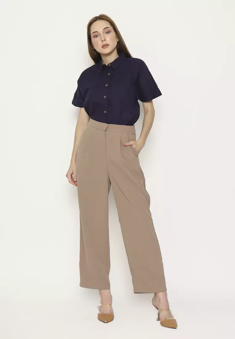 Urban Exchange Kemeja Alisha Violet - Kemeja Basic Lengan Pendek