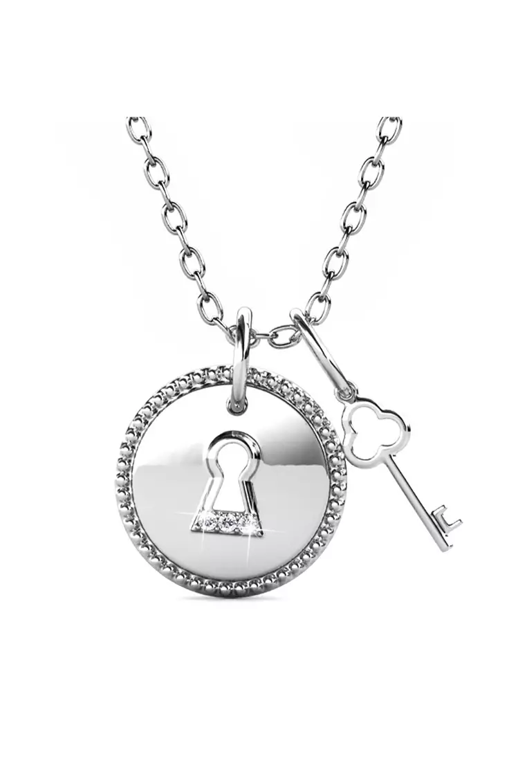 Buy Krystal Couture White Gold Pad Lock With Heart Keys Double