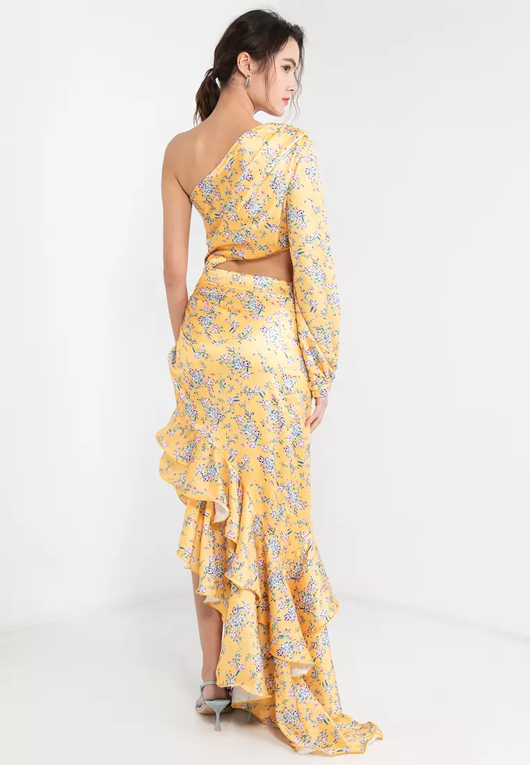 Yellow one 2025 shoulder ruffle dress