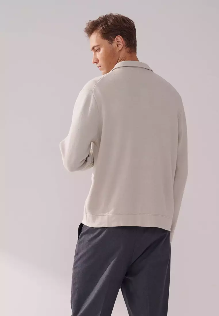 Cloud Gray Double-Pocket Full-Zip Cardigan