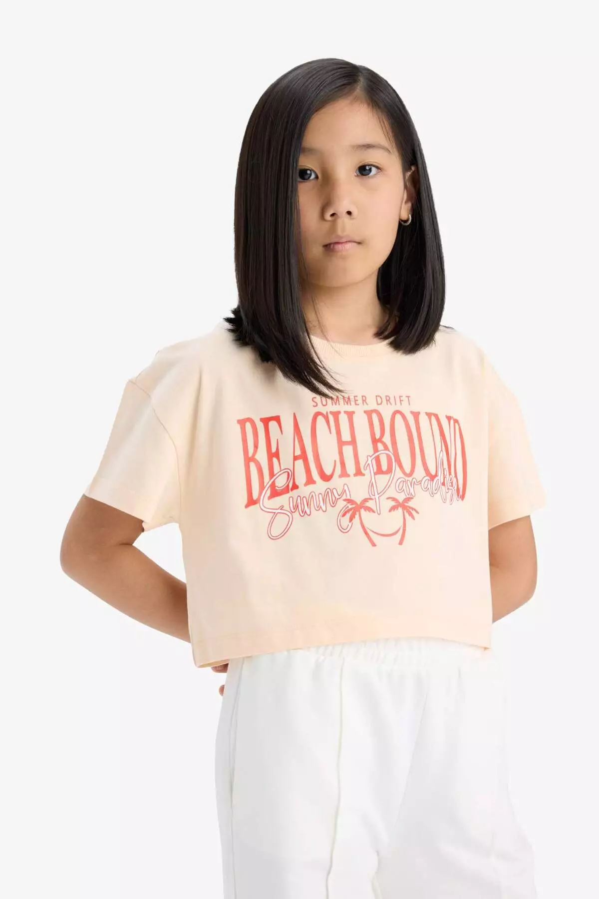 Girl's Crop Crew Neck Printed Short Sleeve T-Shirt E0385A825Sm
