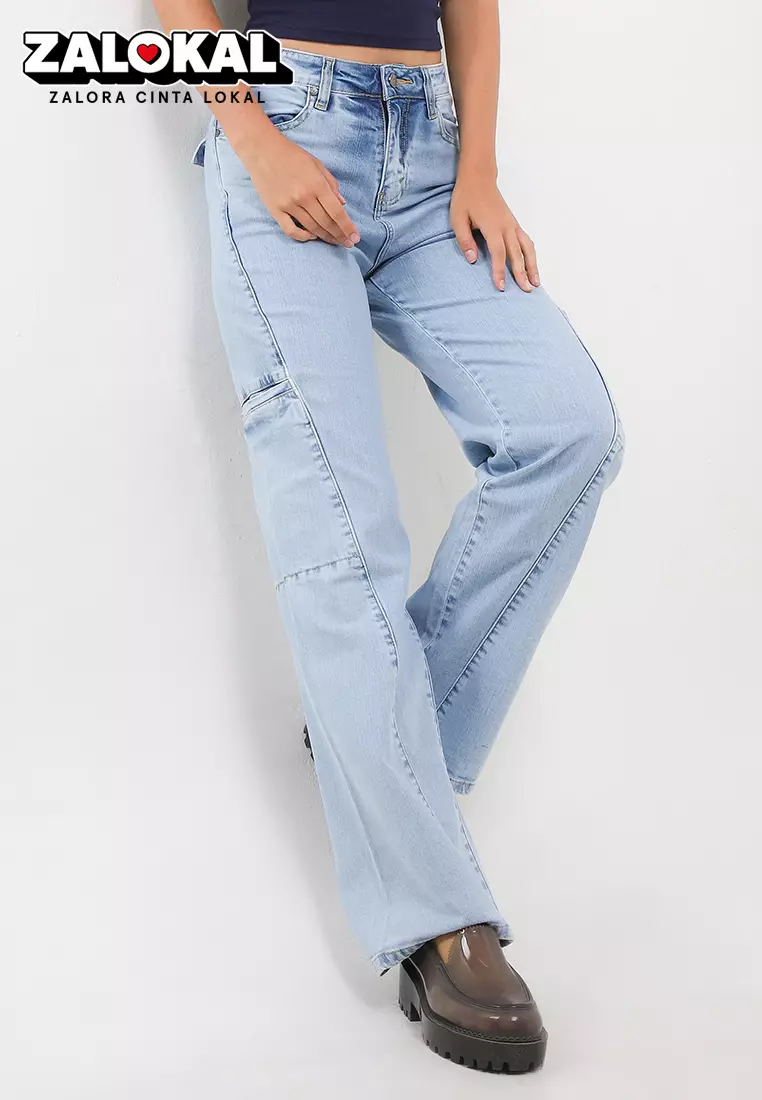 High Waist Wide Leg Denim Cargo Pant FWL371