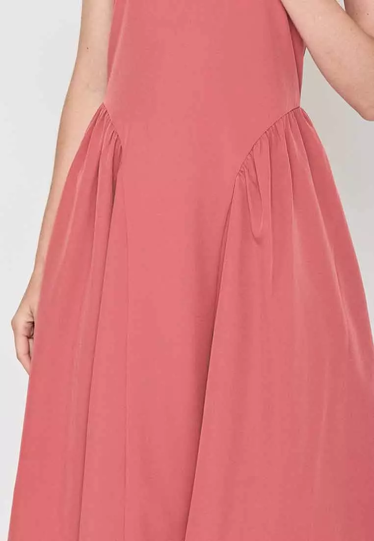 Jazmin Short Sleeves A-Line Dress with Pleats