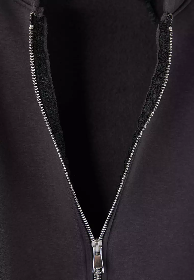 Anthracite Bomber Collar Oversize/Wide Fit Front Zipper Plus Size Sweatshirt Tbbaw26Ao00038