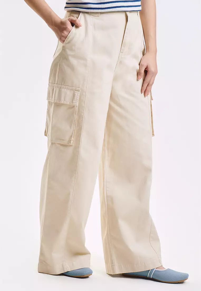 Wide Fit Cargo Pants with Pintuck Detail
