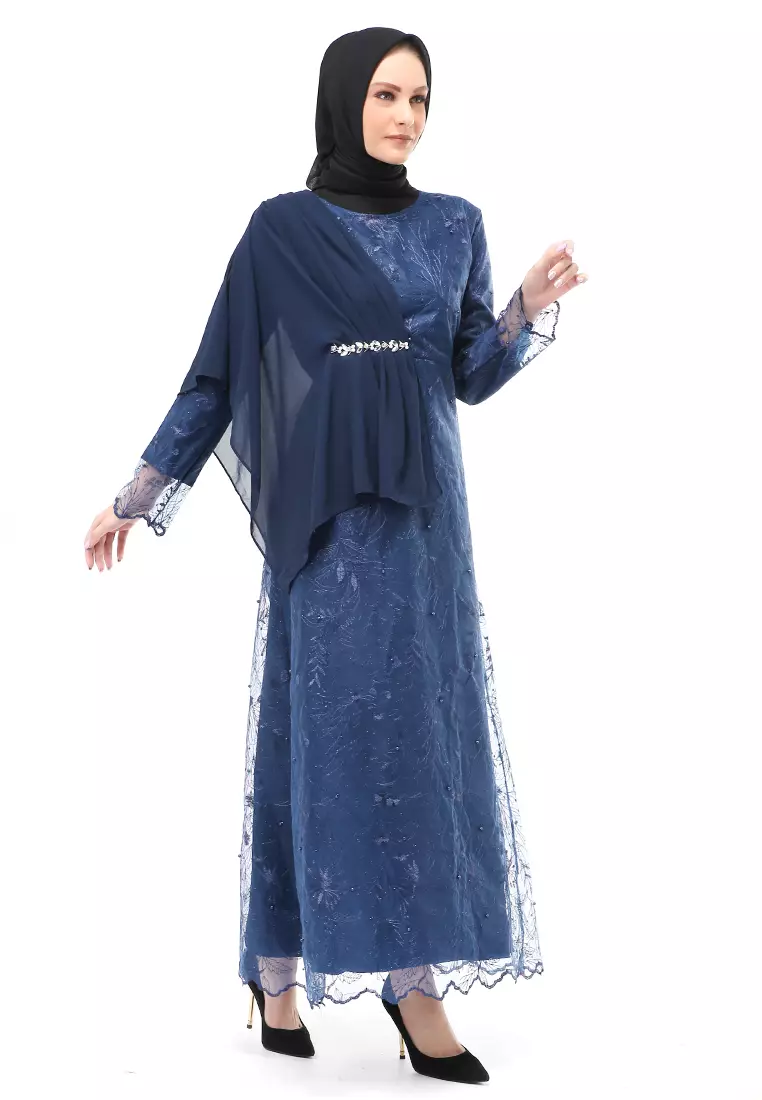 Anita Gaun Long Dress Wanita Regular Fit - Navy