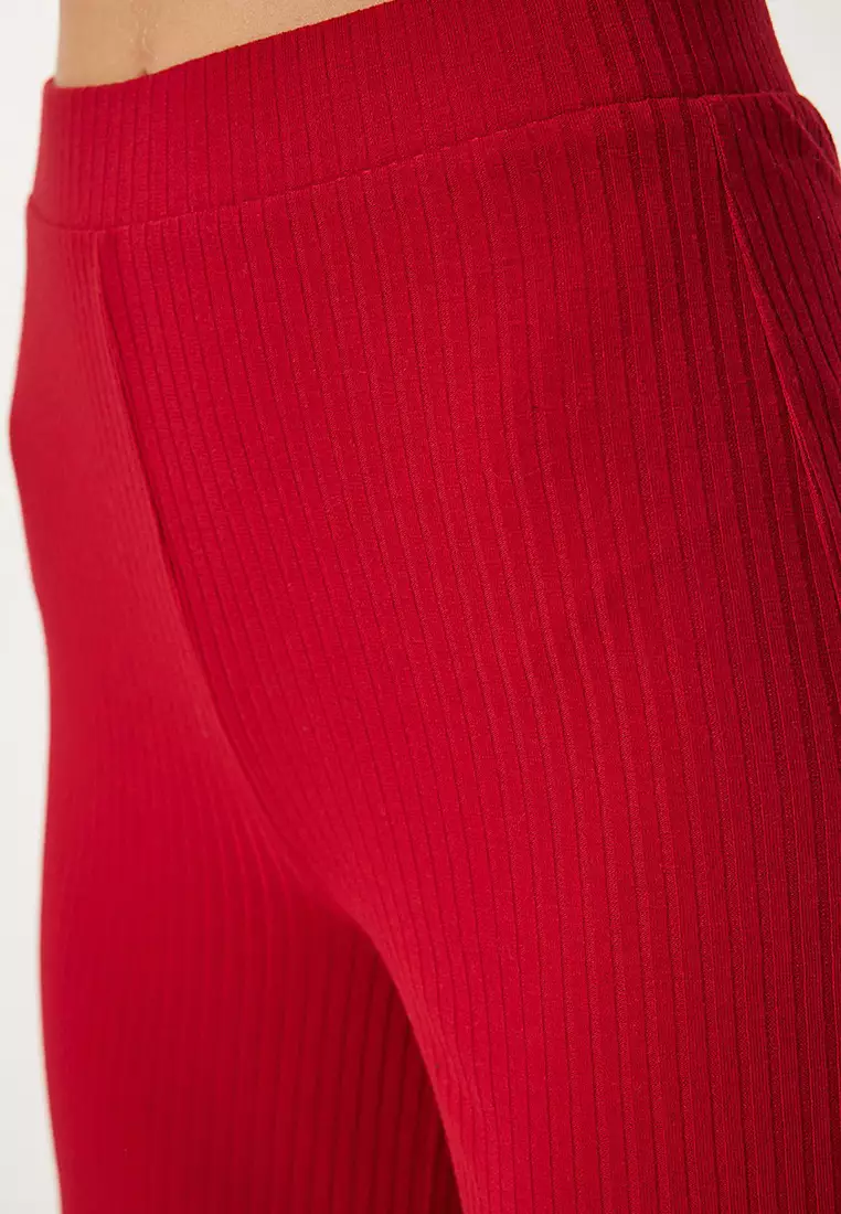 Comfortable Ribbed Knitted Blouse Trousers Set