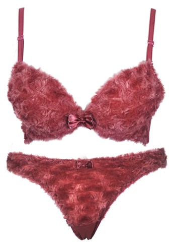 Cynthia-Feather Bra with Matching Panty-Maroon
