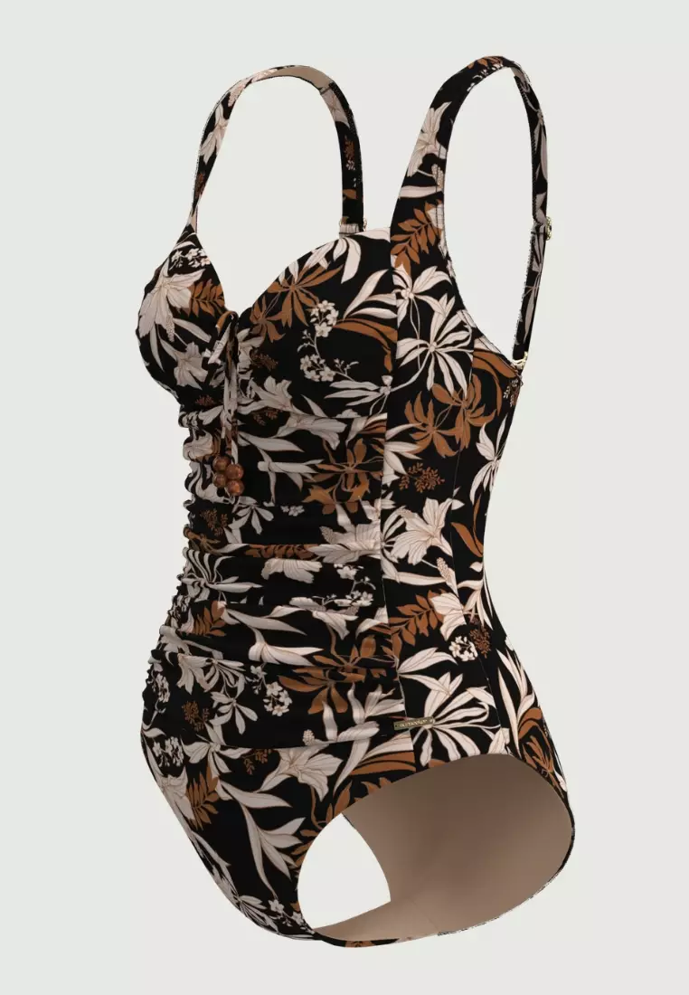 Wild Hibiscus Black Plus Cup Tie Front Onepiece