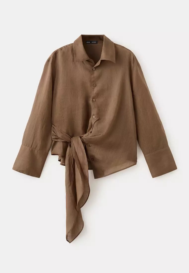 100% Ramie Tie-Front Blouse
