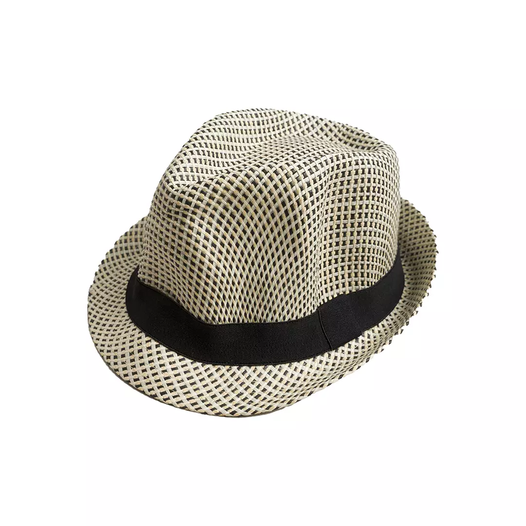 Topi Fedora Hat RATAN GREY DOT
