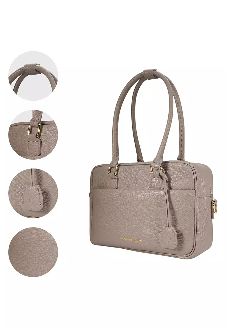 Margaret M Women's Nude Top Handle Handbag: 2-in-1 Microfiber Leather Travel Business Bag (Tablet compatible std. size 10")