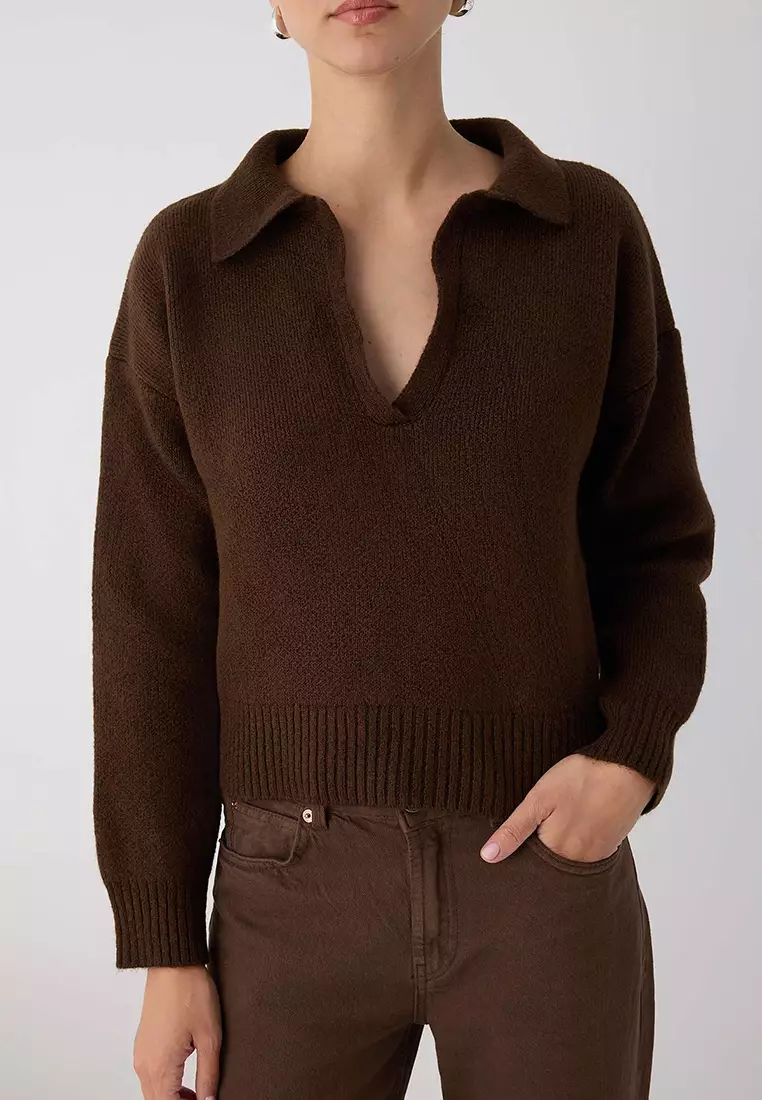 Brown Soft Textured Wide Fit Knitwear Sweater