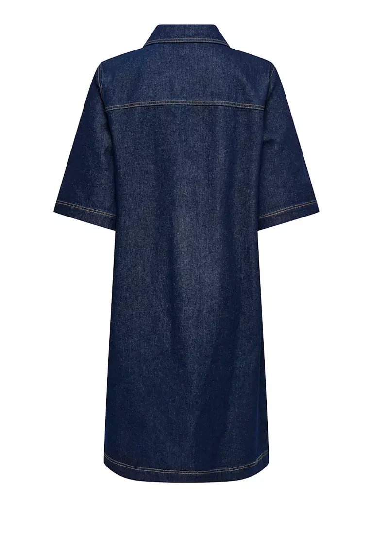 Short Sleeves Button Denim Dress