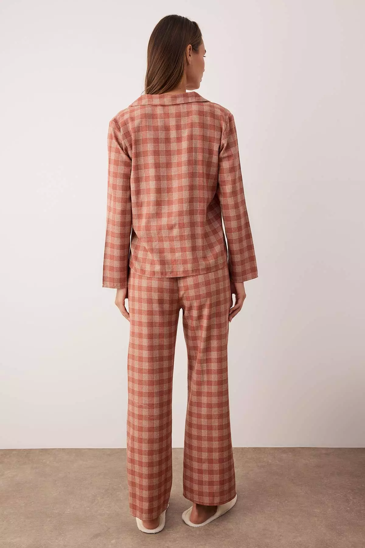 Dusty Rose Cotton Thick/Winter Plaid Flannel Woven Pajama Set Thmaw26Pt196