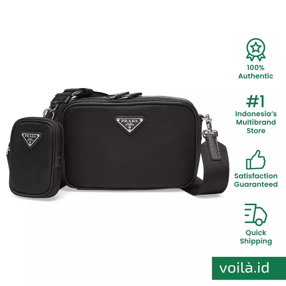 Jual Prada Brique Re-Nylon and Saffiano Leather Sling Bag Black