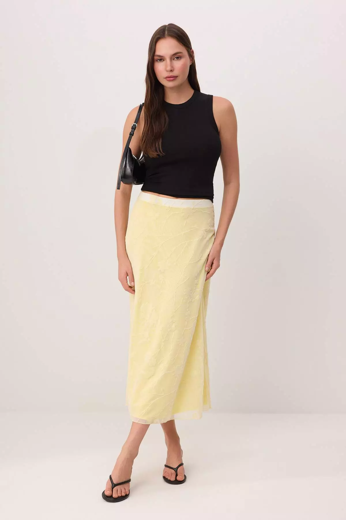 Yellow Flock Printed Pen Maxi/Long Tulle Flexible Knitted Skirt Twoaw26Et146