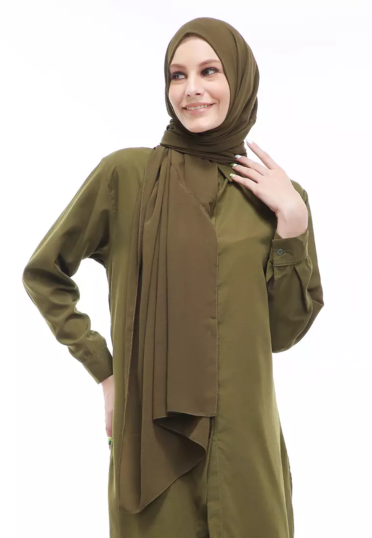 Sakilah Hijab Pashmina Ceruty Baby Doll Wanita Polos Relaxed Fit - Army