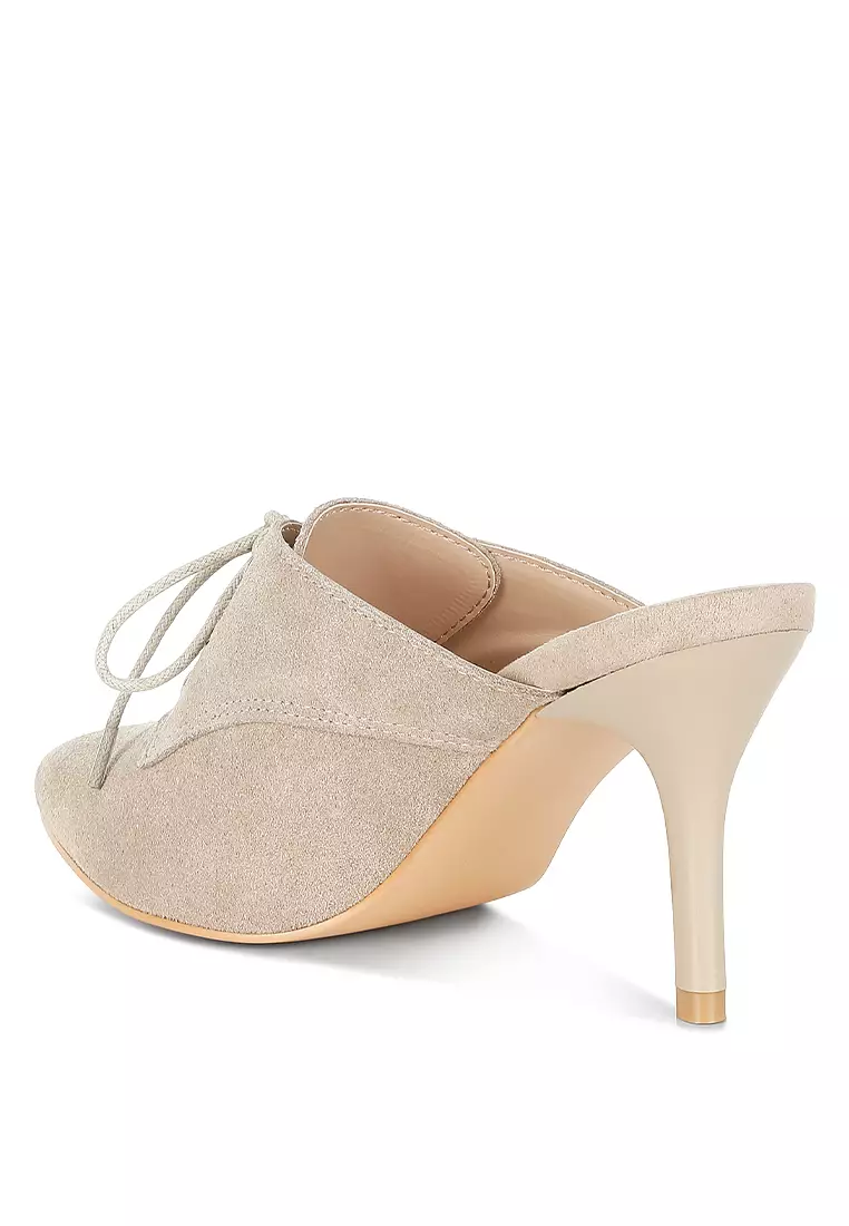 Suede Stiletto Mules In Beige