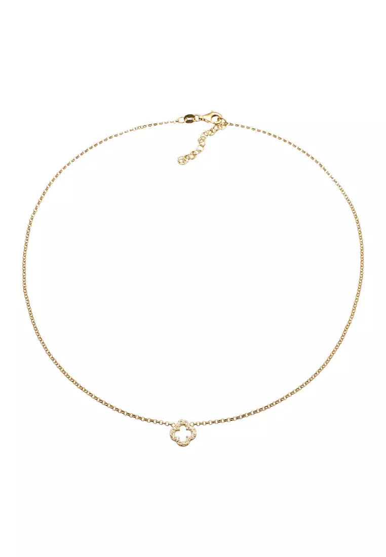 Necklace Choker Cloverleaf Zirconia Gold Plated