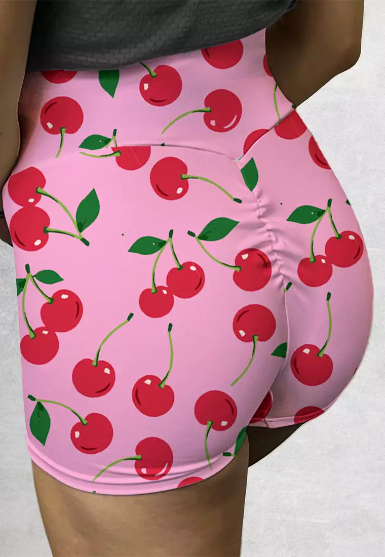 LB099 Booty Legging Gym Bermotif "cherries" High Waist Wrap