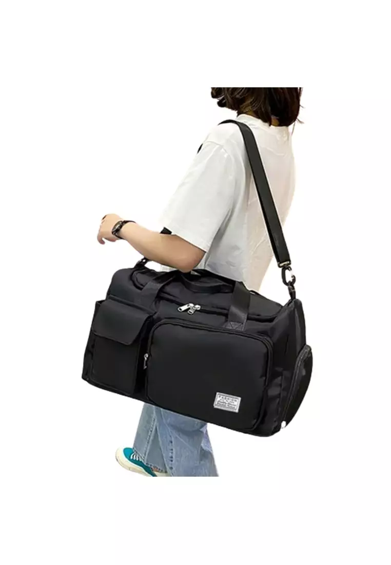 Tas Travel Jinjing Duffel Bag Gym Sport Shoe Compartment - Black