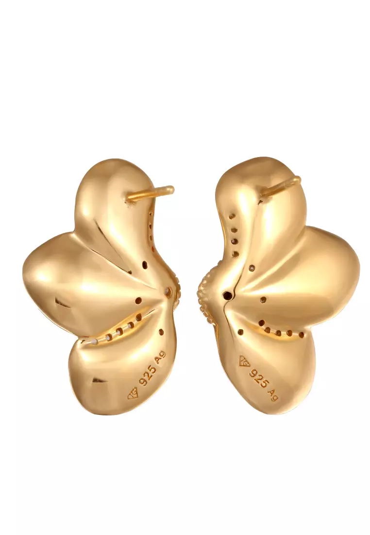 Anting Perhiasan Perak 925 Wanita Flower Zirconia Gold Plated