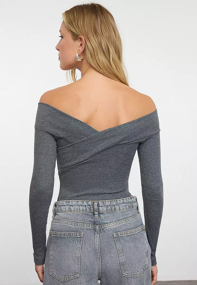 Off Shoulder Ribbed Knit Bodysuit