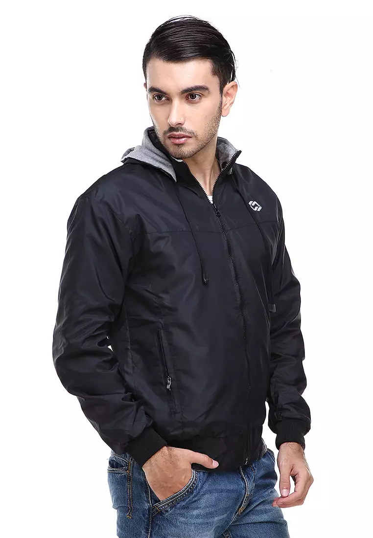 Clover Jaket Parasut Hoodie Pria 2 IN 1 Casual Jacket Two Tone Material Despo Parka Fleece ORIGINAL - Black Gray
