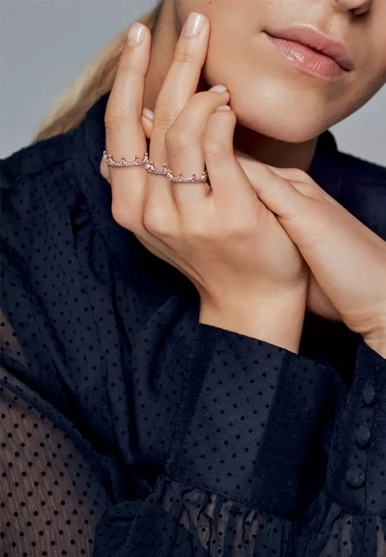 Pandora 14K Rose Gold-Plated Pink Sparkling Crown Ring