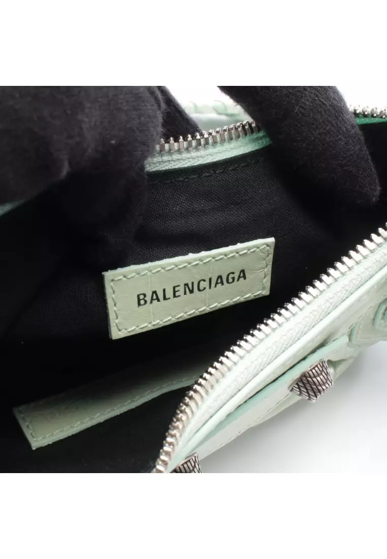 Pre-Loved BALENCIAGA LE CAGOLE Le Cagoule Shoulder bag leather Light green croc embossed