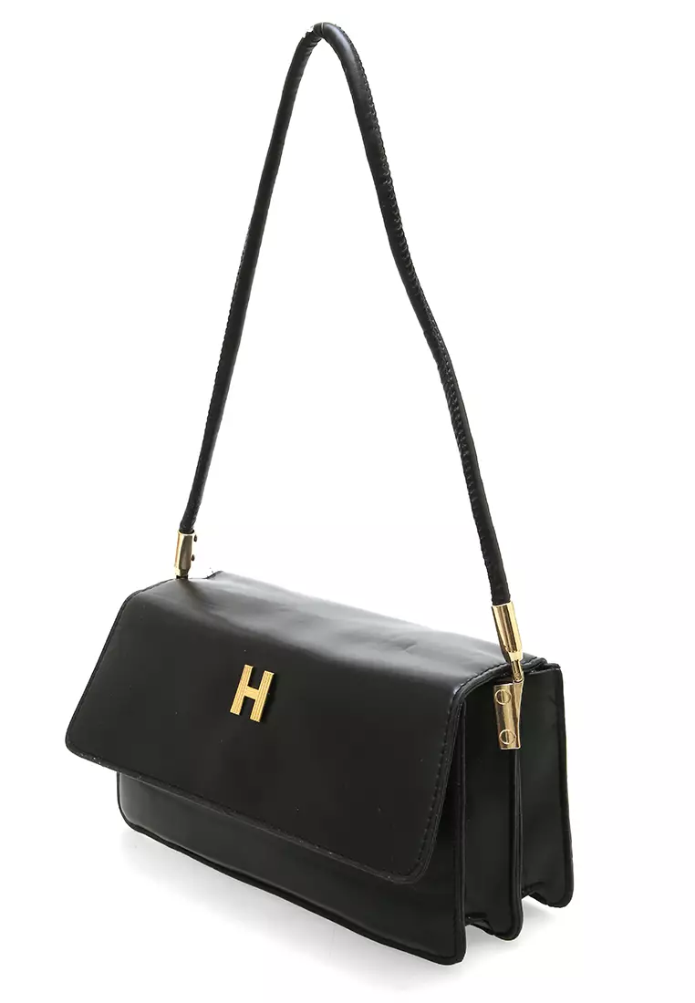 Eilaria Tas Selempang Wanita Shoulder Bag Desain Simple Material Leather ORIGINAL - Black