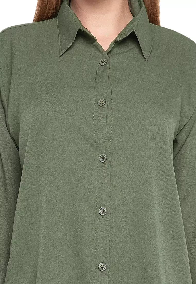 PrettyLArmyOriel Kemeja Atasan Lengan Panjang Shirt Wanita Design Basic Polos Regular Fit - Army