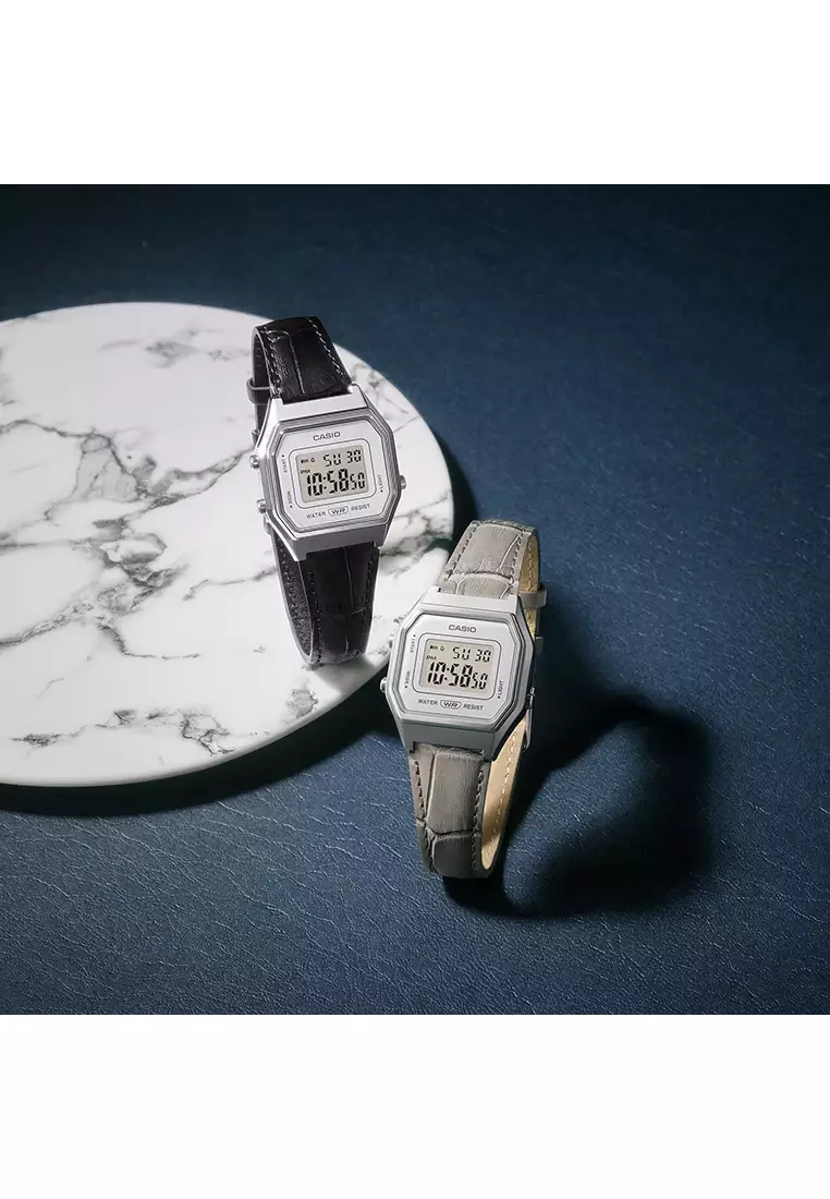 LA680WEL-8A2 Unisex Digital Watch Grey Leather Band